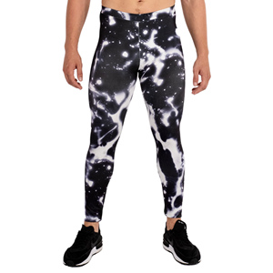 Leggings de compression intégrale pour hommes, imprimé galaxie noir et blanc, taille élastique, en Spandex et Polyester, sans couture, pour le fitness - Product Image 1