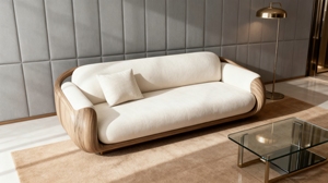 Khung gỗ tối giản hiện đại 3 chỗ ngồi <span class=keywords><strong>sofa</strong></span> vải kem với thiết kế cong thân thiện với môi trường cho phòng khách biệt thự & phòng khách sạn - Product Image 5