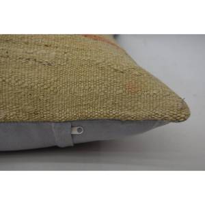 Oreiller en laine beige rayé subtil 16x24 pouces Motif vintage Technique de patchwork tissé Kantha - Product Image 4