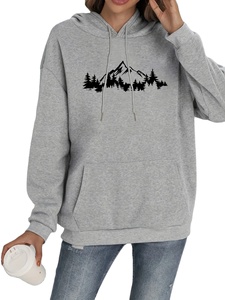 Sudadera con capucha con cordón y estampado de montaña para mujer, sudadera informal de manga larga con bolsillo de canguro y ajuste relajado - Product Image 2