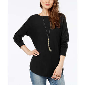 INC International Concepts Maglione Tunica Vintage da Donna Taglia Petite Nero con Decorazioni a Nappine e Bottoni Traspirante Lavorato a Maglia per l'Autunno - Product Image 1