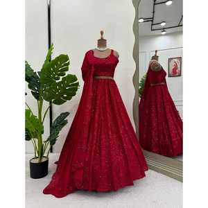 Lehenga Choli moderne pour soirée, en tissu de soie chinon, séchage rapide, jusqu'à la taille 44, avec doublure intérieure - Product Image 1