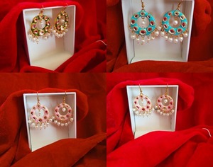 Étnico indio pakistaní Kundan perla aro Jhumka pendientes Chand Baliyan nupcial Bollywood joyería para fiesta Año Nuevo chino - Product Image 2