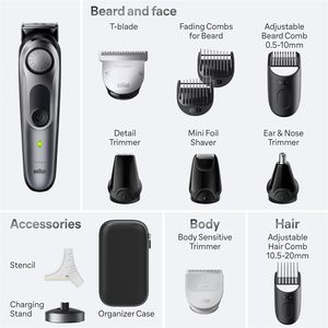 Kit de Afeitado Multifuncional para Hombre Braun Serie 7 7440, Recortador de Vello Facial, Nasal y de Orejas 12 en 1, Cortapelos, Estuche de Viaje, Base de Carga - Product Image 6