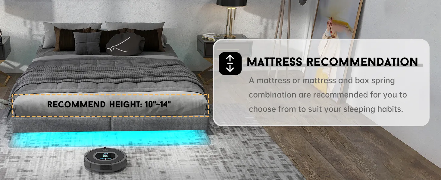 Venda de móveis de metal moderno com estrutura de cama flutuante em tamanho real com luz LED RGB para quarto