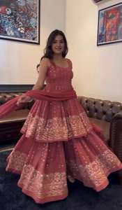 New Designer Heavy Embroidery Sequin Work Pakistani Sharara Set Party Wear <b>Top</b> Dupatta Wholesale Price Indian Pakistani Clothing - Product Image 3