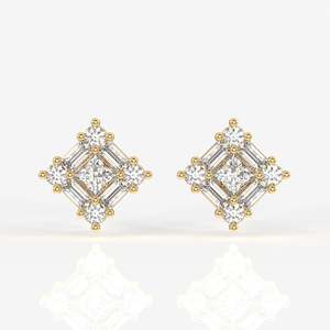 Pendientes de Oro de 18K con Moissanita Incolora de Corte Brillante Redondo de 0.91 Quilates, Corte Excelente/Brillante, Engaste de Garras, Tipo Stud para Compromiso - Product Image 1