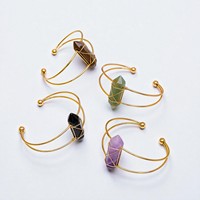 Brazalete de latón con piedras preciosas de ojo de tigre de doble punta-Brazaletes unisex chapados en oro hechos a mano sin níquel