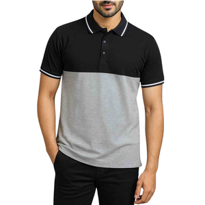 Camiseta Polo Negra y Gris para Hombre, Manga Corta, Ropa Deportiva Elegante, Ropa Casual, Tejido Transpirable de Alta Calidad, Cómoda - Product Image 1