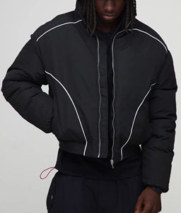 Veste matelassée en coton surdimensionnée légère d'hiver sur mesure avec fermeture éclair, couleur unie, col montant, streetwear, bulle sur le devant - Product Image 3