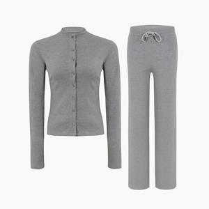 Women 2 Piece Lounge Set Ribbed Knit Button Up Top & Wide Leg Pants Casual Athleisure Outfit - Product Image 1