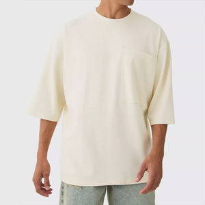 Camiseta de manga corta transpirable informal de ajuste holgado para hombre de alta calidad, camisetas holgadas de tela de punto teñida Lisa para hombre - Product Image 4