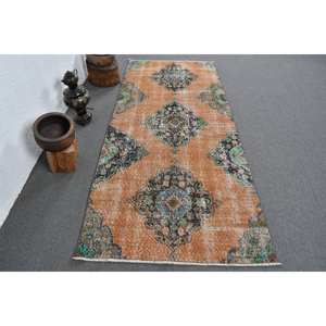 Alfombra de lana verde naranja Vintage 3,6X8,3 pies, diseño clásico de retazos de área grande turco para dormitorio, pasillo rectangular de látex de 4m - Product Image 1