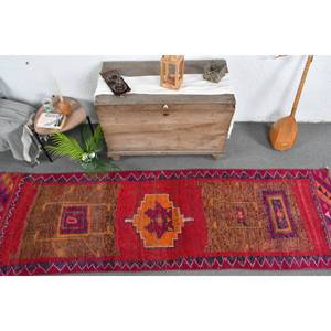 Ethnic Vintage Turkish Rug <b>Red</b> Orange Patchwork Design Classic 3.1x97.8ft Large Area <b>Wool</b> Material Latex for Hallway Rectangle - Product Image 5