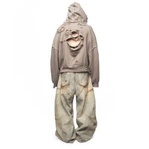 Nuevo diseñador elegante Terry Francia hombres Sudadera con capucha desgastada de gran tamaño 100% algodón lavado de punto de gran tamaño Boxy suelto hombro caído - Product Image 5