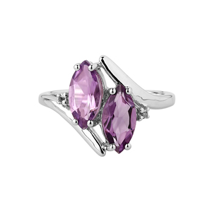 แหวนเงินแท้ 925 สำหรับผู้หญิงจาก Shah Gems ประดับด้วยพลอยอเมทิสต์ธรรมชาติ ไวท์โทแพซ และโอปอลทรงมาร์คีส์เคลือบแพลตตินั่ม เหมาะสำหรับสวมใส่ทุกวัน - Product Image 1