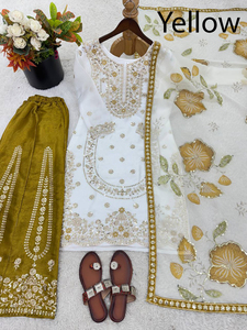 Salwar Kameez Azul con Bordado Floral y Dupatta, Traje Tradicional Indio para Bodas, Corte Regular para Mujer, Midi, Seda Chanderi, Sin Arrugas - Product Image 3