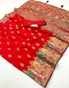 Magnifique sari en soie avec motif en feuille de Meenakari, dernier style indien, sari pour femmes - Product Image 3
