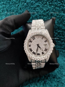 Haute Qualité VVS Moissanite Diamant Montre-Bracelet pour Hommes Vente Chaude En Acier Inoxydable Bande Quartz Mouvement Glacé Hip Hop Montre - Product Image 2