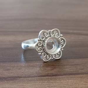 Bague de fiançailles semi-montée en argent sterling 925 véritable de haute qualité, motif floral, sertissage clos de 7 mm, simple et raffinée - Product Image 2