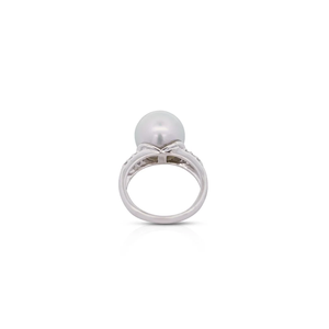 Perle de culture des mers du Sud de 12mm et bague en diamant rond en plaqué platine sterling 925 pour bijoux de mode pour femmes - Product Image 5