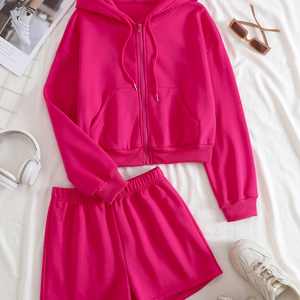 Chándal de tendencia para mujer, venta al por mayor, logotipo personalizado/cremallera con pantalón corto y Personalización completa - Product Image 1
