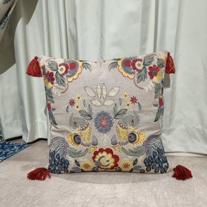 Housse de coussin et taie d'oreiller en coton 100% brodé de motifs floraux Mystic Feather, motif célébrités, pour la maison, l'hôtel, Noël, Nouvel An - Product Image 4