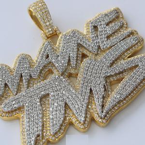 Pendentif de luxe en argent sterling plaqué or 14K avec breloques en lettre personnalisée Moissanite coupée pour cadeau - Product Image 3