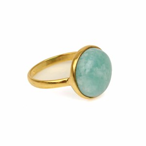 Bisel de piedras preciosas de amazonita Natural de 12mm, anillo de plata de ley de oro de 18 quilates para mujer, diseño minimalista encantador para fiestas finas - Product Image 4