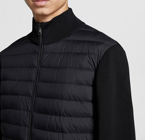 Veste matelassée hybride pour homme, légère et rembourrée en duvet, pour le printemps et l'automne, col montant avec doublure en laine, fermeture éclair sur le devant et dos - Product Image 3