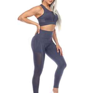Ensemble de yoga respirant à motif solide pour femmes Vêtements de sport 2 pièces pour entraînement Fitness pour vêtements de sport - Product Image 5