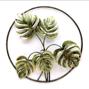 Hojas en relieve de latón Ak, marco redondo de Metal verde decorativo, arte de pared - Product Image 1