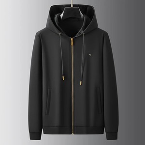 Fall New High-end Silky Stretch comfort Breathable Honeycomb Lined Men's <b>Cardigan</b> Hooded Sportswear Suit - Product Image 2