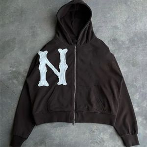 Estilo de tendencia Precio al por mayor Apliques desgastados Parche bordado Zip up Sun Faded Sudadera con capucha unisex - Product Image 3