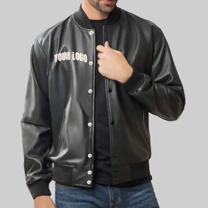 2025 chaqueta universitaria negra personalizada Chenille bordado hombres béisbol Bomber Letterman chaqueta de cuero frente de invierno alto - Product Image 4