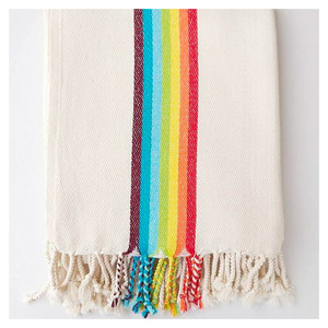 Haute qualité 90x180cm 350gr Turquoise arc-en-ciel Design Peshtemal Hammam serviette de bain mousseline coton absorbant turc pour l'été - Product Image 1