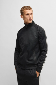 Ensemble athlétique texturé noir à la mode veste et pantalon zippés pour survêtement élégant de style moderne pour toutes les occasions - Product Image 3