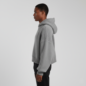 Sudadera con Capucha Extra Corta de Felpa Gruesa Personalizada, 360 g/m², 100 % Algodón, Color Gris Jaspeado, Estilo Urbano para Hombre, Corte Regular, Tejido de Punto - Product Image 5