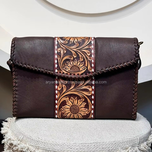2024 Wholesale New Western Hand Tooled Genuine Leather Women's Crossbody Bag Cow Leather Floral Bohemian Luxury Designer <b>Purse</b> - Product Image 2