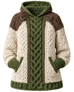 Suéter con Capucha de Punto Trenzado Verde Marrón Personalizado para Mujer, Suéter Grueso de Invierno Cálido, Estilo Hecho a Mano, Ropa Casual de Calle para Mujer - Product Image 1