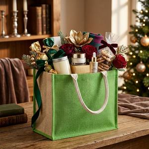 Sac fourre-tout en jute vert Priglob Exim, couleur unie, ouverture supérieure, style preppy, décoration lettres, sac de plage, de voyage, de shopping quotidien - Product Image 6