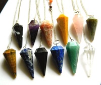 Meilleur pendule en cristal de pierres précieuses naturelles polies, chaîne en argent, outil de guérison Reiki, équilibrage des chakras, pierre semi-précieuse
