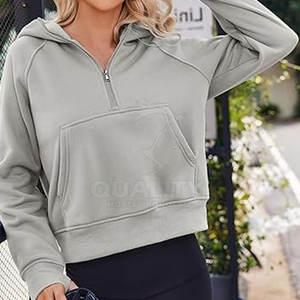 Sweats à capuche coupe-vent à demi-fermeture éclair pour femmes fabriqués en usine Vente en ligne Meilleure qualité Sweats à capuche en coton pour femmes à demi-fermeture éclair - Product Image 6