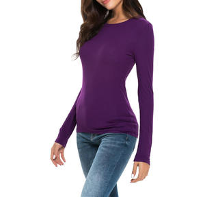 Venta al por mayor de las mujeres de manga larga de compresión superior personalizada de secado rápido Slim Fit entrenamiento Camisa de algodón hecho para la primavera Casual sólido - Product Image 6