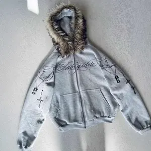 Sweat-shirt à capuche personnalisé pour homme 100% coton sans cordon, coupe ample, épais, style streetwear, automne, MOQ10 - Product Image 6