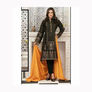 Robe de fête pour femmes indiennes pakistanaises Salwar Kameez travail de broderie à filet lourd en soie et coton robe de vêtements pour femmes - Product Image 5