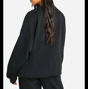 Venta al por mayor de las mujeres de gran tamaño negro sudadera 100% algodón con mangas largas y logotipo frontal de cuello redondo con capucha para ropa deportiva - Product Image 5