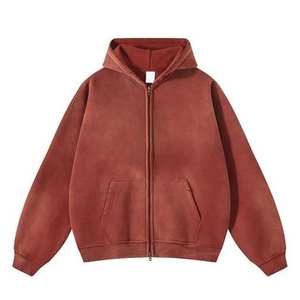 Fabricante de Ropa Urbana, Sudadera con Capucha y Cremallera, Efecto Desgastado por el Sol, Sudaderas con Logotipo Personalizado OEM, Sudadera Vintage de Algodón Lavado al Ácido para Hombre - Product Image 2