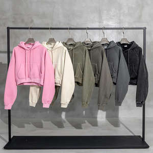 Sweat à capuche court en molleton de coton et polyester de qualité supérieure 355 g/m² |   Haut décontracté surdimensionné pour femme, personnalisable avec logo, en coton lavé - Product Image 1