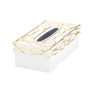 Boîte à mouchoirs blanche avec un superbe design doré Designer fantaisie de luxe Service de décoration unique élégant pour hôtel et fête Boîte à mouchoirs - Product Image 2